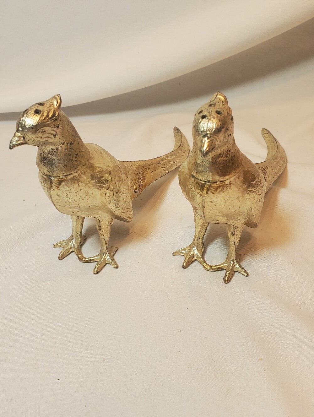 Silver Plate Vtg 1960's Goldtone Pheasant Salt And Pepper Shskers Figurines